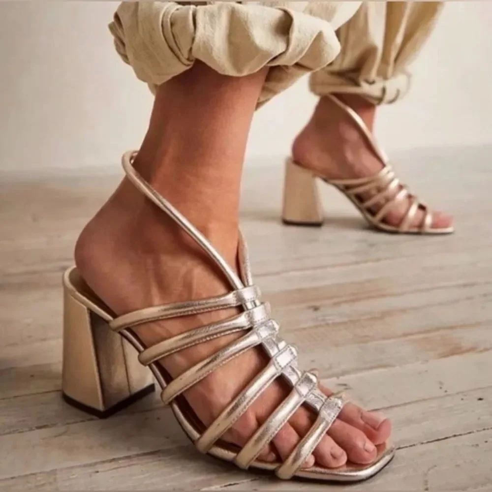 NWT FREE PEOPLE Colette Cinched Heel Champagne Sandals 38